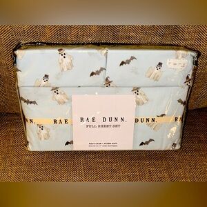 NWT Rae Dunn Full Size Sheet Set Blue Halloween Boo Bats Seasonal Fall Season